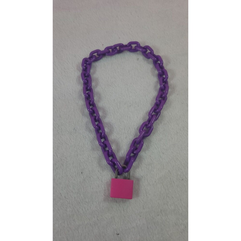 Dolls Kill Haze Cyber Children Purple Chain Choker Pink Lock Necklace Y2K Goth